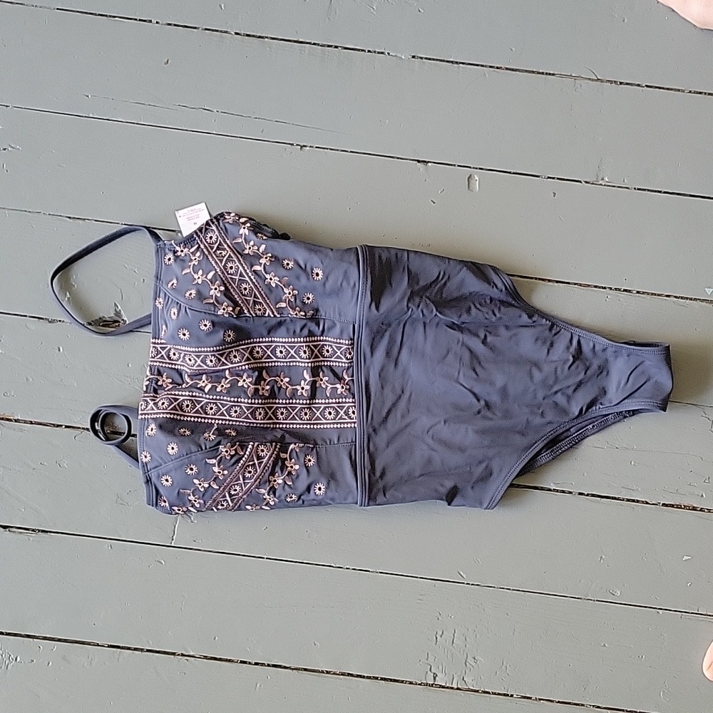Embroidered one piece swimsuit